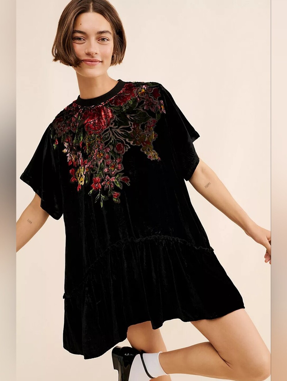 Free People Sweet Echoes Floral Velvet Mini Dress Medium